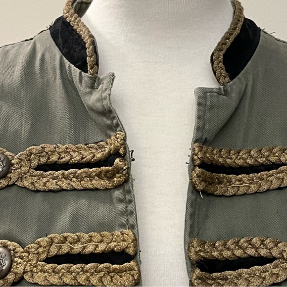 Free People Passenger Military Distressed Moss Utility Jacket Gold Braid Accents - Picture 4 of 9